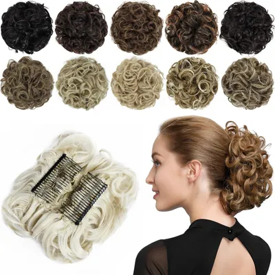 Produktbild von Chignon Haarteil Gelockt Dutt Scrunchie Haarverlängerung Cremeblond 60#