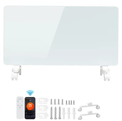 Produktbild von ISOISL Elektroheizung 2000W Weiß Glasheizung mit WiFi App & Fernbedienung, 24h Timer, Thermostat, IP24, Wand- oder Standmontage