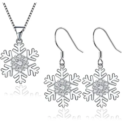 Produktbild von Schmuck Set Damen Schneeflocke 925 Sterling Silber Halskette & Ohrringe 45cm