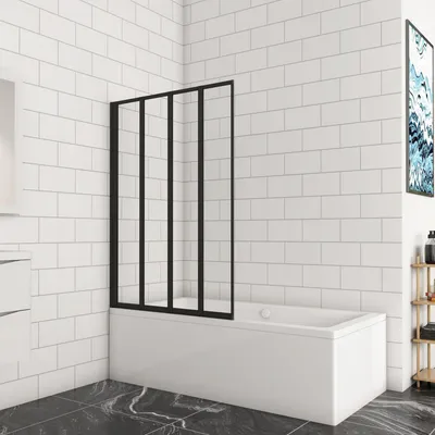 Produktbild von B.90cmxH.140cm 4-teilig Faltbare Trennwand Badewanneaufsatz Falttür 4mm ESG Sicherheitsglas Duschwand duschabtrennung