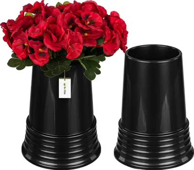 Produktbild von 2 Stück Friedhofsvase in Kegelform Spitzel Grabstein Grabdekoration Grabsteckvase Blumenvase H 24 cm Ø 11 cm Graphit Grabblumenkompositionen für lebende und künstliche Blumen