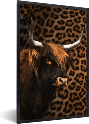 Produktbild von MuchoWow® MuchoWow® Gerahmtes Poster Schottisches Hochlandrind - Kuh - Panther 20x30 cm - Poster mit zchwarzem Bilderrahmen - Drucken - Bilder Poster im Rahmen