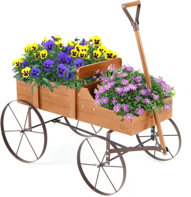 Image de Chariot à plantes en bois avec roulettes, 62 x 34 x 60 cm, orange