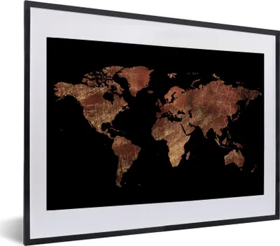 Produktbild von MuchoWow® MuchoWow® Gerahmtes Poster Weltkarte - Rot - Gold 60x40 cm - Poster mit zchwarzem Bilderrahmen - Schlafzimmer - Plakat in Rahmen - Drucken