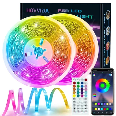 Productafbeelding van HOVVIDA LED-strip, 20 meter, 30 LED's per meter, 2 x 10 meter, RGB LED-strip, 600 LED's, met app en