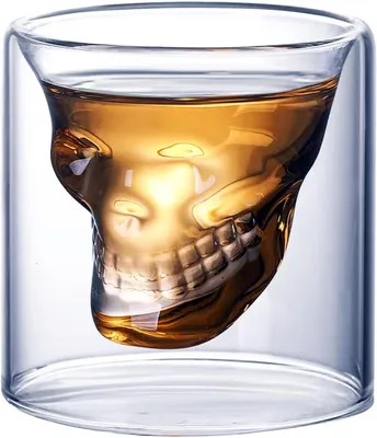 Produktbild von Shotglas 75 ml, doppelwandig, 3D-Skull-Design, Borosilikatglas, für die Bar