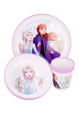Immagine prodotto di Frozen - La Regina dei Ghiacci Anna & Elsa set di stoviglie per bambini piatto, ciotola, tazza 3 pz. senza BPA
