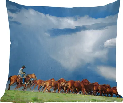 Produktbild von MuchoWow® Zierkissen Sofakissen Wohnzimmer Dekokissen 60x60 cm Pferde - Cowboy - Luft - Sitzfläche - Foto Polster