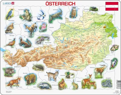 Produktbild von Larsen Puzzle Österreich (topographische Karte) mit Tiermotiven 72-tlg.