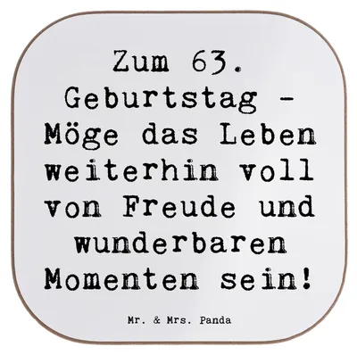 Produktbild von Mr. & Mrs. Panda Untersetzer für Gläser Spruch 63. Geburtstag Freude - Weiß - Geschenk, Coaster, Tischuntersetzer, gläseruntersetzer, Geburtstagsgeschenk, Tassen, Tasse