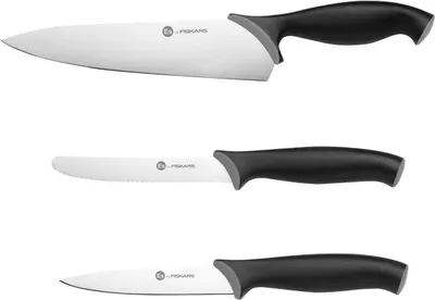 Produktbild von Fiskars Messer-Set (3-teilig), Kochmesser groß, Gemüsemesser, Tomatenmesser, Kli