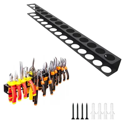 Produktbild von Schraubendreherhalter 40 cm - Wandhalterung - Werkzeugaufbewahrung - 14 Haken - Schwarz - Robust und stabil - Werkzeugwand
