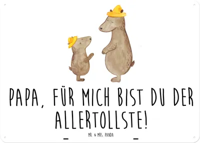 Produktbild von Mr. & Mrs. Panda Wandbild Bären mit Hut DIN A5 - Weiß - Geschenk, Schild, Vatertag, Muttertag, Familie, tafel, Sohn, Family, Retro Blechschild, Türschild, Papa