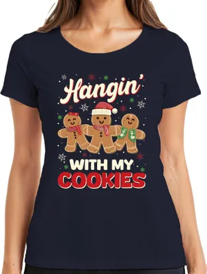 Produktbild von Weihnachten Lebkuchen Kekse lustig Hangin' with my cookies Damen T-Shirt, Navy, XXL