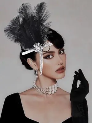 Produktbild von Schwarzer Flapper-Kopfschmuck mit Feder, funkelnden Kristallen und Strass, Gatsby-Stirnband für Kostüm, Hochzeit und Haarschmuck im Stil der 1920er Jahre für Damen