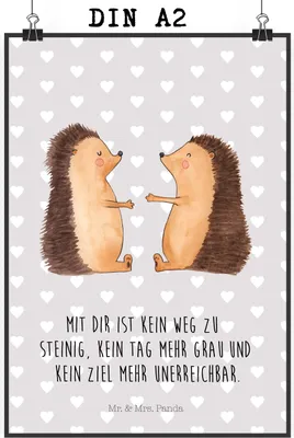 Produktbild von Mr. & Mrs. Panda Bild Igel Liebe DIN A2 - Grau Pastell - Geschenk, Deko, Verlobt, wanddruck, Hochzeitstag, Plakat, Freundin, drucke, Kunstdruck, Hochzeit