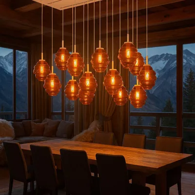 Produktbild von s.luce Echos Esszimmerlampe 12-flammig 200cm Baldachin 3-reihig, Ø 18/25cm Mehrfarbig 12-Flammig Oval, Länglich