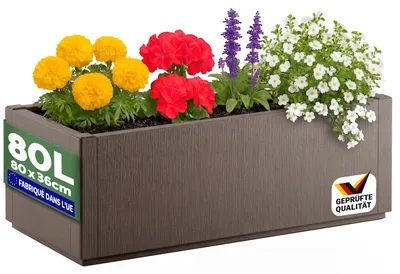 Image de CASARIA® Jardinière Ethica Brun 80x36x36cm 80L résistante fond d'écoulement Bac à fleurs Pot de fleurs Jardin Balcon