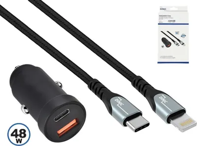 Produktbild von DINIC 48W USB C + A Autoladegerät, schwarz, 1m