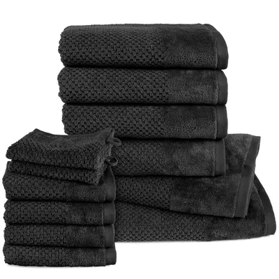 Produktbild von Pure Label 12.TLG Handtücher Set aus Baumwolle - 2x Badetuch 70x140 cm 4x Handtuch 50x100 cm 4x Gästetuch 30x50 cm 2x Waschlappen 16x21 cm, Schwarz