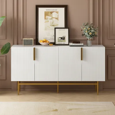 Produktbild von Sideboard mit 4 Türen, Kommode Buffetschrank für Esszimmer, Wohnzimmer, Schlafzimmer, Flur (Weiß)