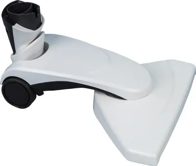 A white and black vacuum cleaner floor nozzle is shown against a white background.