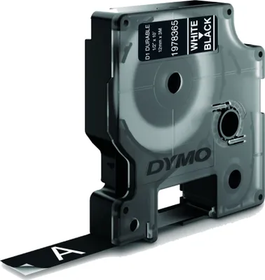 Image de Dymo D1 Ruban vinyle High Perf. 12 mm x 3 m blanc sur noir