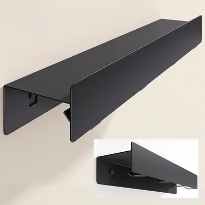 Produktbild von doporro Wandgarderobe mit Ablage, Garderobenleiste 40 cm mit 4 Garderobenhaken Schwarz, Kleiderhaken Wand zum Schrauben oder Kleben,  Stalo-11