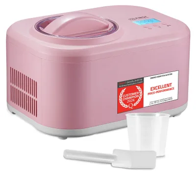 Immagine prodotto di TZS First Austria - Macchina per il ghiaccio da 1 L, 100 W - con compressore e funzione di mantenimento del freddo - rosa