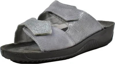 Produktbild von Rohde Damen Pantolette Klettverschluss Leder metallic Optik Soltau-40 8655, Größe:42 EU, Farbe:Grau