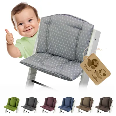 Produktbild von BAMBINIWELT Ersatzbezug, Kissen-Set für Hochstuhl/Kinderstuhl Stokke Tripp Trapp, Sitzverkleinerer (STERNE hellgrau)