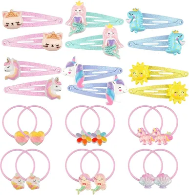 Image de 24 pièces de filles barrettes à cheveux Set arc-en-ciel fleurs scintillantes cadeaux