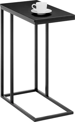 Produktbild von Beistelltisch DEBORA, praktischer Wohnzimmertisch in C-Form, schöner Couchtisch Tischplatte rechteckig in schwarz, eleganter Sofatisch mit Metallgestell in schwarz