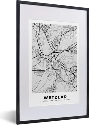 Produktbild von MuchoWow® Gerahmtes Poster Stadtplan - Karte von Deutschland - Wetzlar 40x60 cm - Poster mit Schwarzem Bilderrahmen Wandposter Rahmen Foto Bilder - Poster in Rahmen