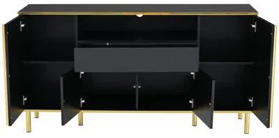 Image de Meuble de rangement - Armoire - Buffet - Rangement - Commode - Noir brillant avec éclairage LED