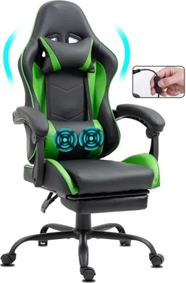 Produktbild von GEMANI Bürostuhl Gaming Stuhl Massage Gaming Sessel Ergonomischer Gamer Stuhl mit Fußstütze Kopfstütze Gaming Chair Drehsessel 02-0042 Grün