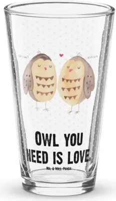 Produktbild von Mr. & Mrs. Panda Longdrinkglas Eulen Liebe - Transparent - Geschenk, Glas, Owl, Pintglas, Tumbler, Bierglas, Liebesspruch, Eule, glücklich, Cocktailglas, Freund