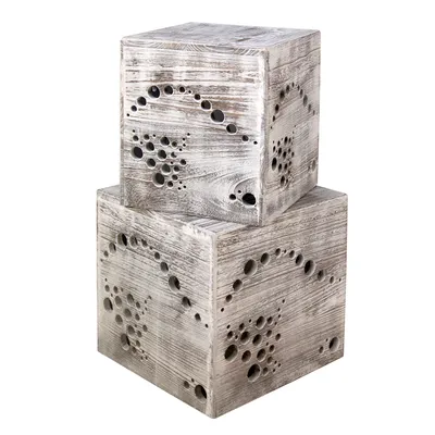 Produktbild von Homestyle4u 2er Set Hocker Beistelltisch Holz Würfel Nachttisch Grau
