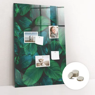 Obrázok produktu pre Magnetická tabuľa na stenu - Memo Tabuľa Sklenená - vrátane 5 magnetov - 60x90 cm - Veľké tropické listy