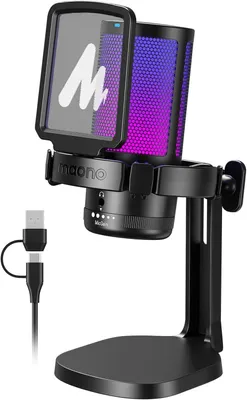 Produktbild von MAONO DGM20 Gaming Mikrofon für PC, PS4/PS5, USB, mit Geräuschunterdrückung, RGB Beleuchtung, One-Touch Stummschaltung,Gain Regler,ideal für Streaming