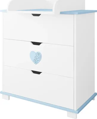 Immagine prodotto di Comò fasciatoio ZEE HEART L:83 A:87 P:49 cm Bianco e blu Cuore 3 cassetti Pannolino rimovibile Comò per neonati Design scandinavo