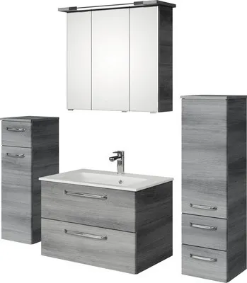 Produktbild von Pelipal Badmöbel-Set Kumba BxHxT 137 x 200 x 50 cm Frontfarbe graphit struktur quer mit Mineralguss-Waschtisch, Midischr