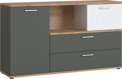 Produktbild von Sideboard mit Beleuchtung in Eiche Nb. mit weiß und grau TOMAR-129, B/H/T ca. 150/86/40 cm