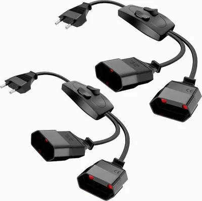 Zdjęcie produktu dla Czarny przedłużacz, 2 sztuki, 250 V, 8 A