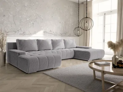 Produktbild von Wohnlandschaft Sofa mit Schlaffunktion VOGAR Stoff Poso Hellgrau