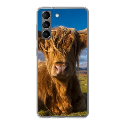 Produktbild von MuchoWow® Handyhülle Schutzhülle Hülle für Samsung Galaxy S21 Schottische Highlander - Tiere - Gras Silikon Softcase Handy Hülle - Softcase