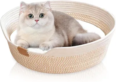 Produktbild von Katzenbett 50 cm, geflochtene Baumwollseile, mit Kissen, beige, für alle Katzen