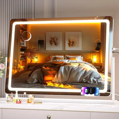 LED-Make-up-Spiegel 101,6x73,7 cm, 10x Vergrößerung, Smart Touch, USB