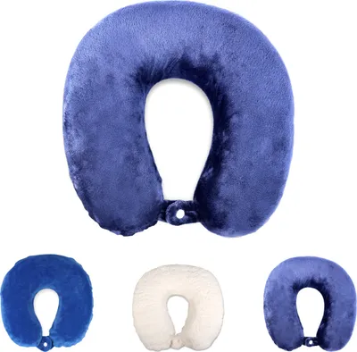 Produktbild von Rocco Schramm e.K. Nackenkissen praktischem Druckknopf 3 Farben Reisekissen Nackenhörnchen orthopädisches Nackenstützkissen Memory-Schaum Travel Neck Pillow, Farbe:dunkelblau