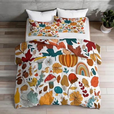 Produktbild von Bettdecken für alle Jahreszeiten 200 x 200 cm mit Kissenbezügen 80 x 80 cm, Mikrofaserdecke mit Pflanzenmotiven, atmungsaktiv und leicht waschbar, in Weiß